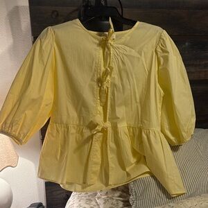 Oddi Los Angeles Light Yellow Tie-Front Blouse- Large